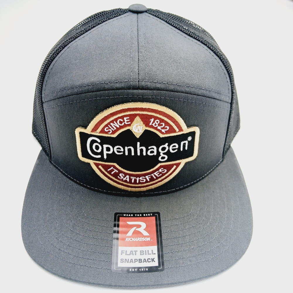 Copenhagen Patch Gray And Black Richardson Mesh 7 Panel Richardson Snapback Hat